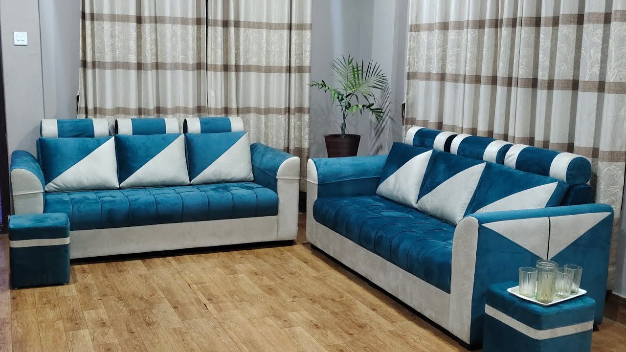 Modern Sofa Making Process | Blue & White Designer Couch | Stylish Handcrafted Furniture 2025