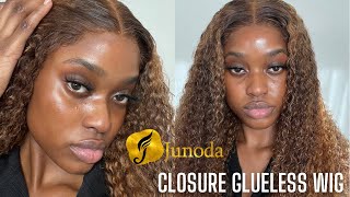 SUMMER INSPIRED HIGHLIGHTED GLUELESS CURLY CLOSURE WIG | Junoda Hair