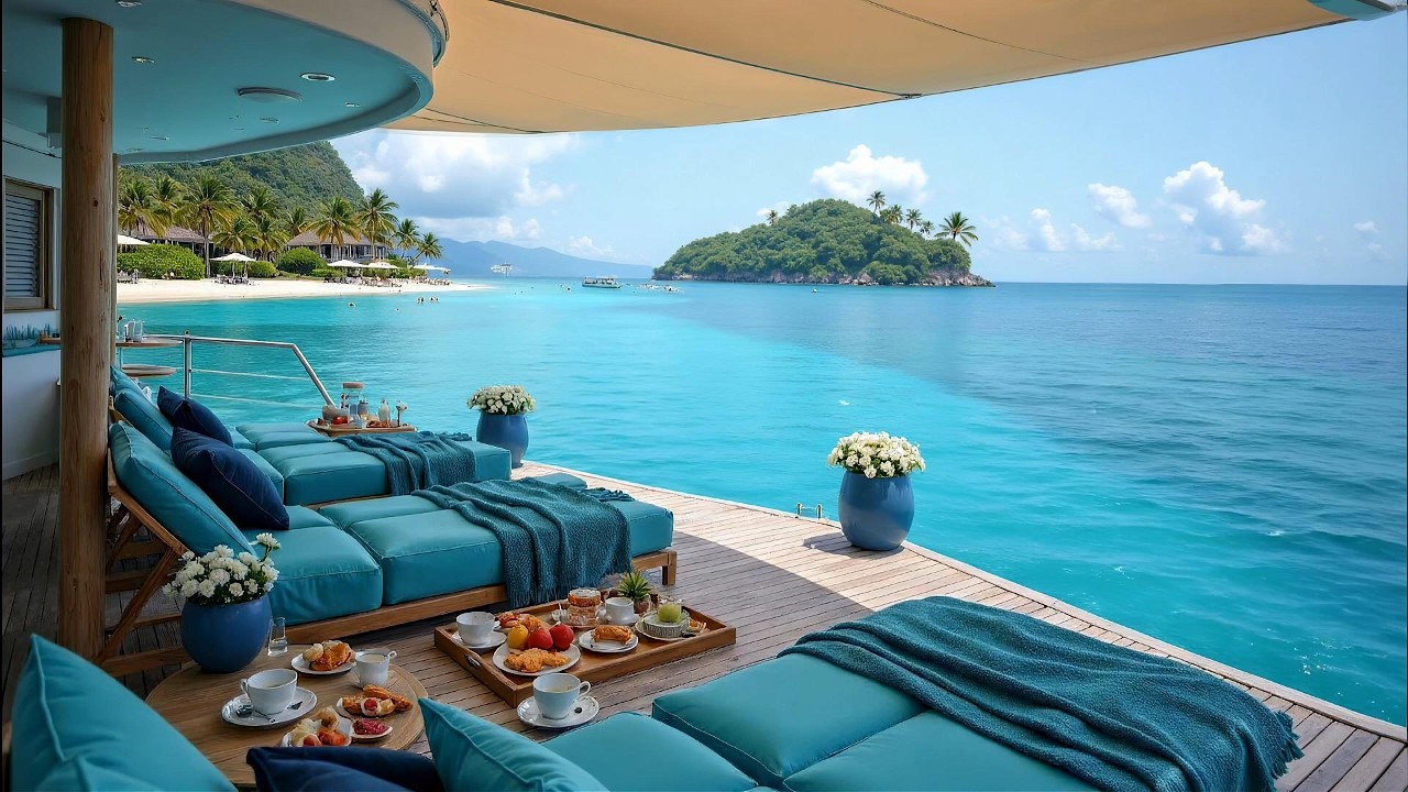 Tranquility March Bossa Nova | Jazz Café with Ocean Waves for Calm Focus