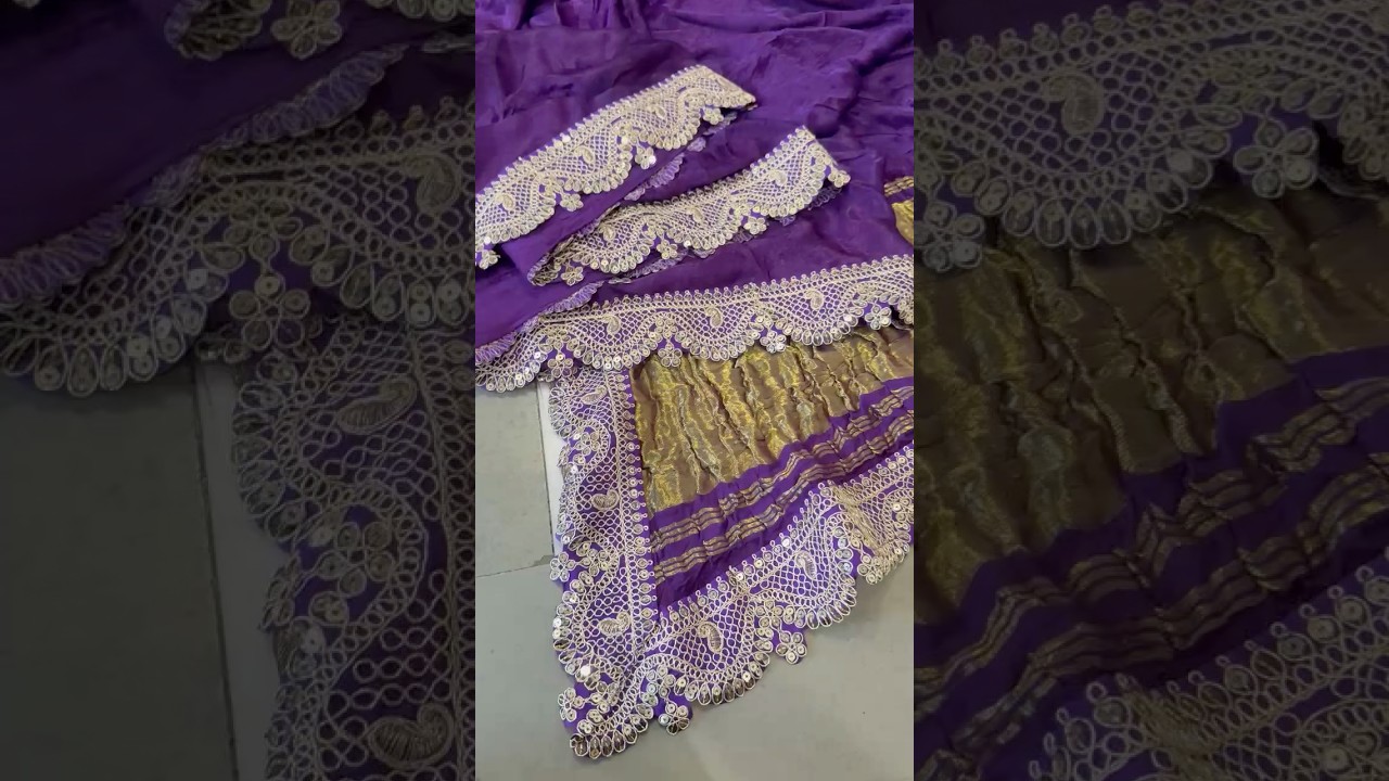 Purple Handwork Gaji Silk Saree with Lace Border