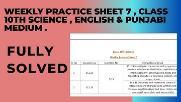 Weekly Practice sheet -7 , Class 10th  Science  punjabi & English medium.