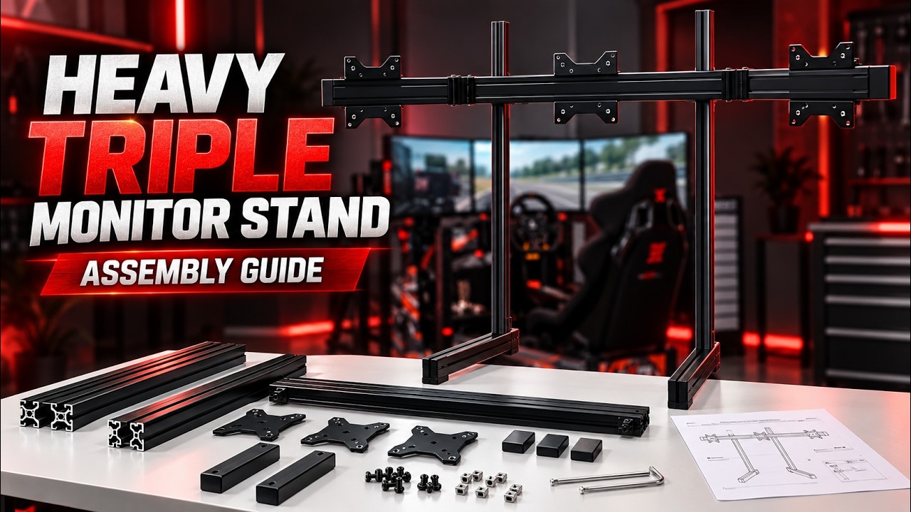 SimXPro HEAVY triple monitor stand assembly guide video thumbnail