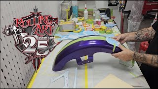 Rolling Art Custom Paint  Time Lapse 'HarleyDavidson' Front Fender Graphics Layout  Purple Crush