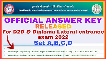 jceceb D2D 2022 Official Answer Key | Jceceb diploma lateral entry 2022 answer key | jcece 2022 d2de