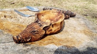 Соусница кабан. Резьба по дереву.DIY.saucers with a boar's head with his hands, wood carving