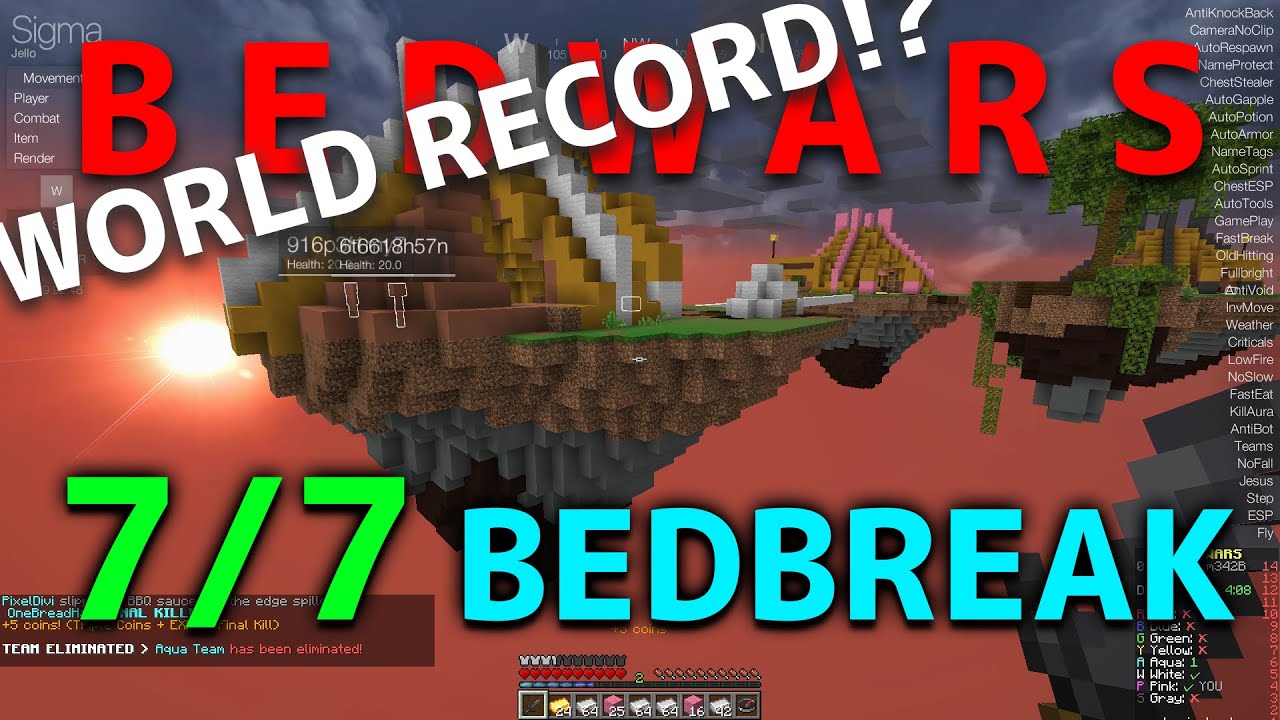 Hypixel Bedwars | World Record - 7/7BedBreak! *HACK* :D | Sigma v5.0 Client
