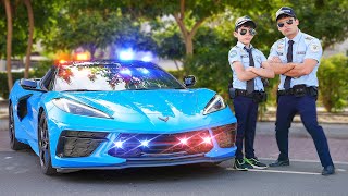 Jason and Alex Drive with Blue Police Stingray Adventure