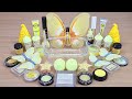 Yellow BUTTERFLY SLIME Mixing makeup and glitter into Clear Slime Satisfying Slime Videos