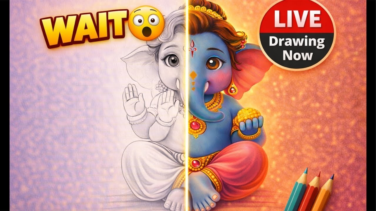 Draw With Me - Bal Ganesha Ji Drawing With Coloured Pencils LIVE😍 #art #drawing #ganpatibappamorya