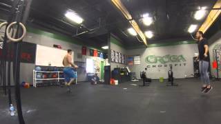 For time, building intensity from 80-100%: 60cals Row, 200 Double-unders, 60cals Row