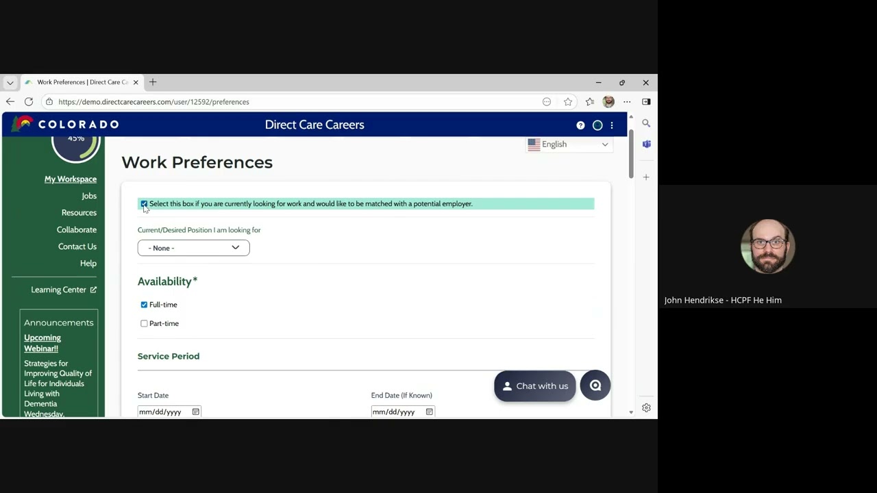 DirectCareCareers.com Colorado Demo for Direct Care Workers 2/2026