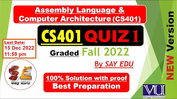 CS401 Quiz 1 (Fall) 2022 || Computer Architecture & Assembly Language || @SAY EDU کہو پڑھو  ❤||Stack