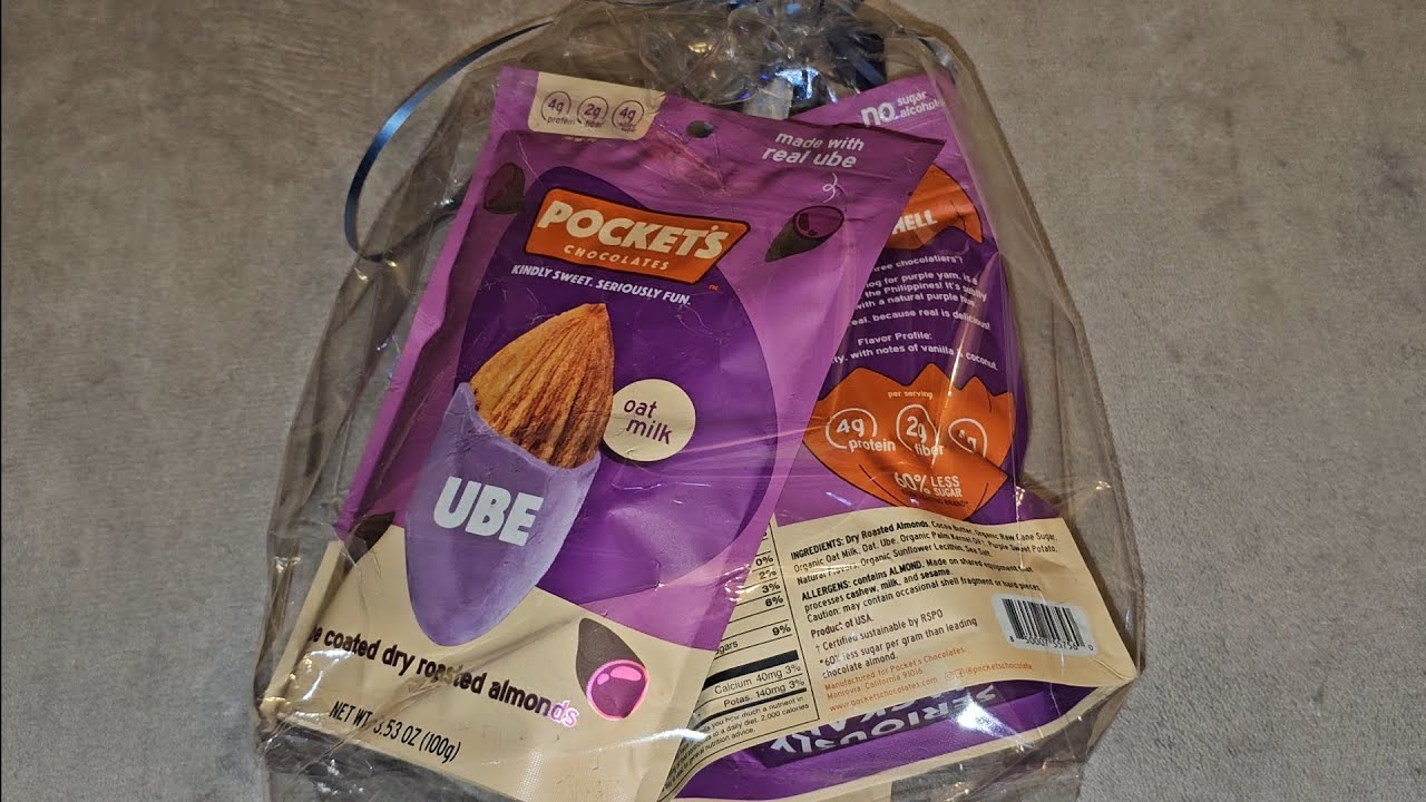 Costco Item Review Pocket's Chocolates Oat Milk Chocolate Covered Almonds Ube Taste Test