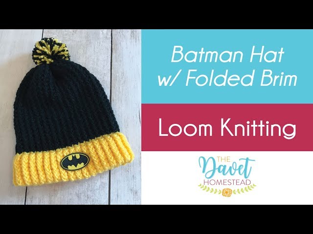 Loom Knit Batman hat with folded brim and Pom Pom - YouTube