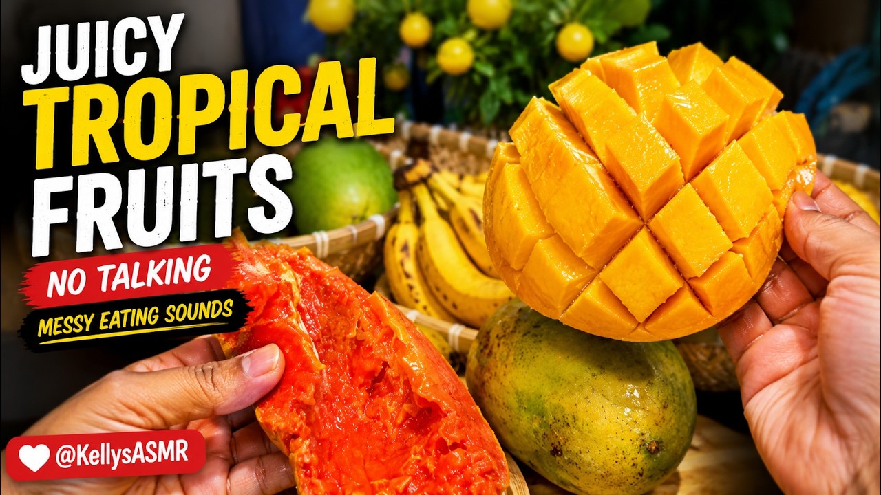 Ripe Mango, Banana & Papaya | Enjoying Juicy Tropical Fruits @KellysASMR