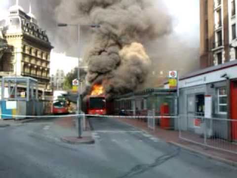 London bendy bus on fire - Victoria Bus Station - ...