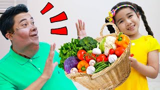 suri pretend play preparing healthy food for uncle kids teach adult to exercise and eat healthily