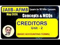 JAIIB-AFMB MAY 26 - Get 2 Marks in 10 Min: Exam Points Basic accounting  (CREDITORS) with MCQs #01