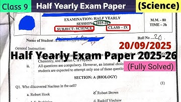 Class 9 Science Half yearly exam Paper 2025-26 Solutions | 9th science Important Questions Term 1 