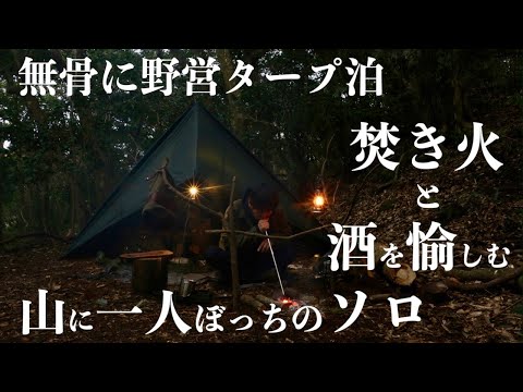 【ソロキャンプ】DDタープで野営タープ泊【直火で焚き火】