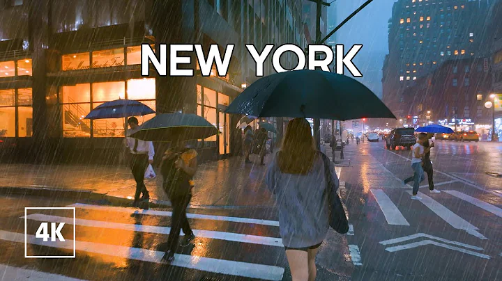 Walking in Heavy Thunderstorm in NYC Flooded Manhattan Heavy Rain