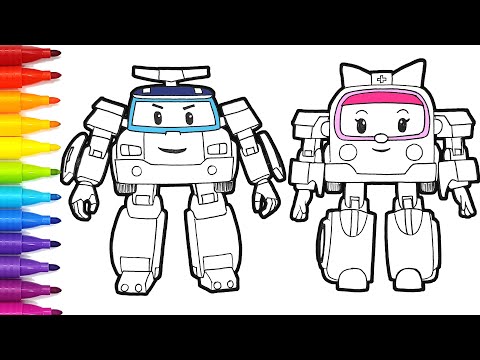 ROBOCAR Poli and Amber . Police Car and Ambulance Drawing Coloring Pages | Tim Tim TV