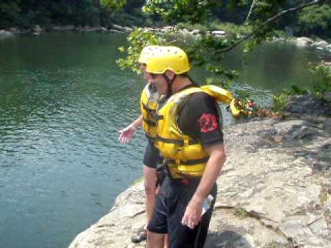 Patrick and Kirsten jump off Jump rock on the Lower Yough River