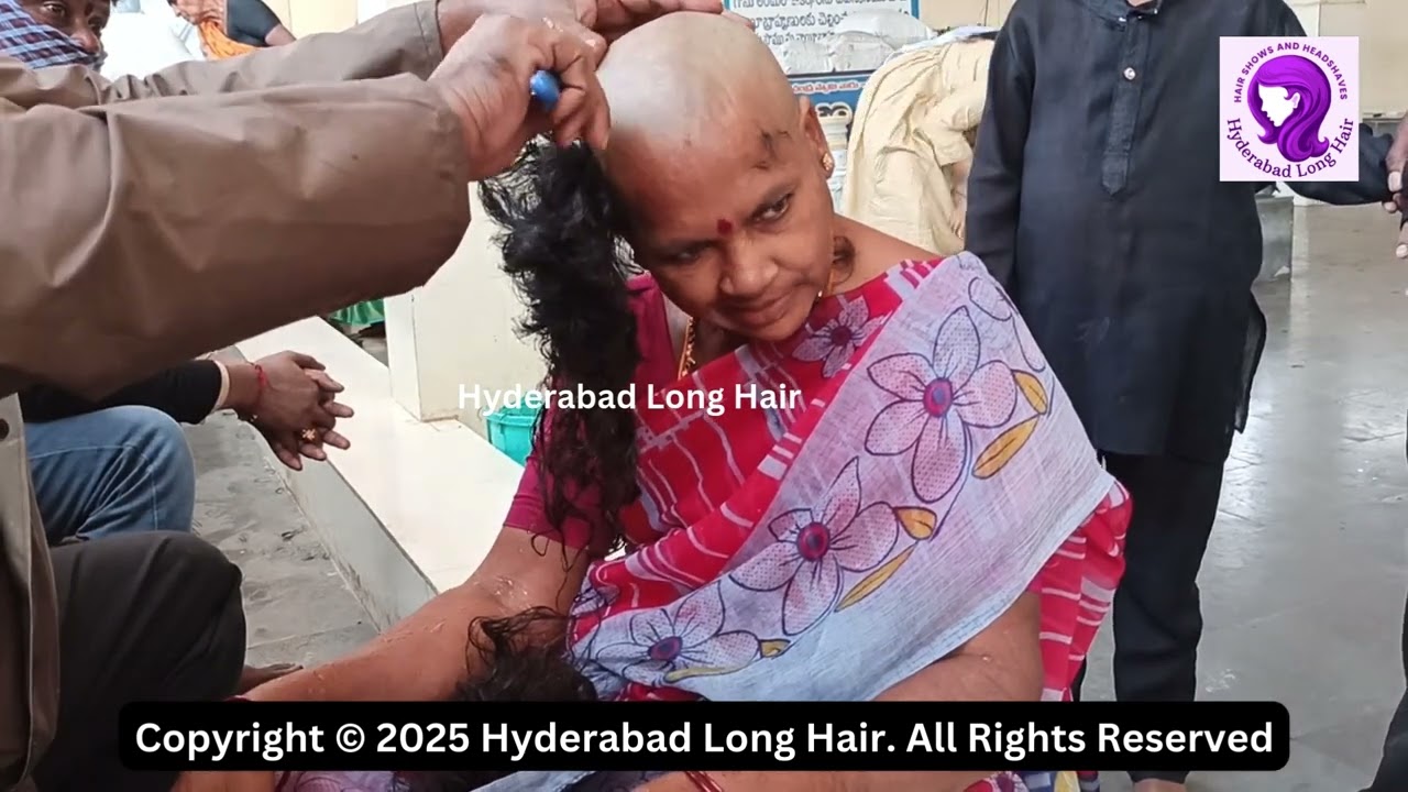 Red Saree Lady Temple Shave With Family | Hyderabad Long Hair