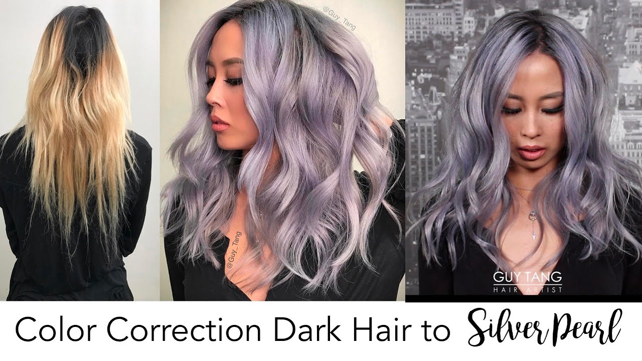 ⁣Color Correction Dark Hair to Silver Pearl