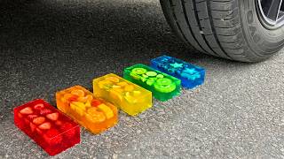 Car Crush Rainbow Jelly Fruit Experiment Test Crushing Crunchy & Soft Things Vs Car 999 Asmr