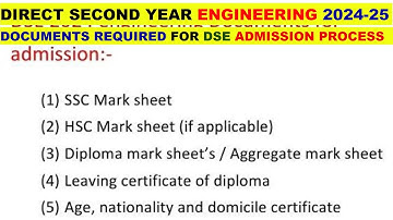 Direct Second Year Engineering Admission 2024-25 | Document required for DSE Admission 2024