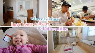 where is dad? huge home delivery + hair routine!
