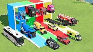TRANSPORTING FIRE TRUCK, POLICE CARS, DUMP TRUCK, BOX TRUCK, SCANIA BUS , MAN TRUCK -  FS22