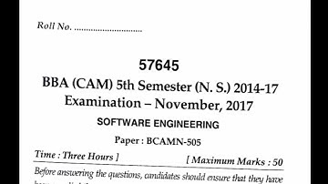 MDU 2017 || BBA CAM 5th Sem || Software Engineering || Question Paper || #questionpaper #bba