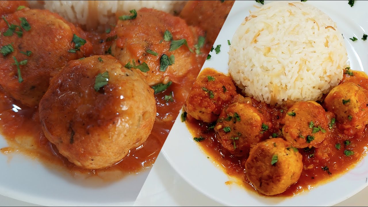 كرات كفتة الدجاج بالصلصة اكلة سريعة ولذيذة