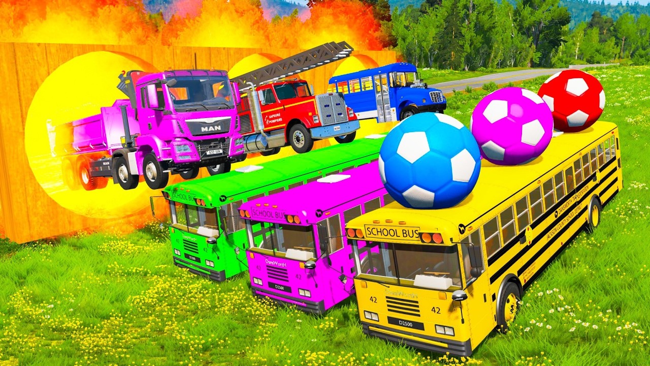 Small Cars on Big Car vs Slide Color with Portal Pool Cars vs Deep Water - BeamNG Drive #35