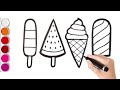 Delicious 4 Ice Creams Drawing And Coloring | How To Draw Ice Cream