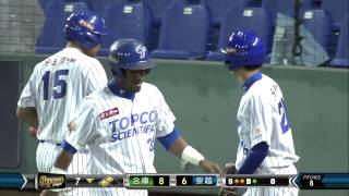 20140722-2 爆米花 合庫vs崇越 七下 合庫投手暴投,馬多納度為崇越拿下第七分