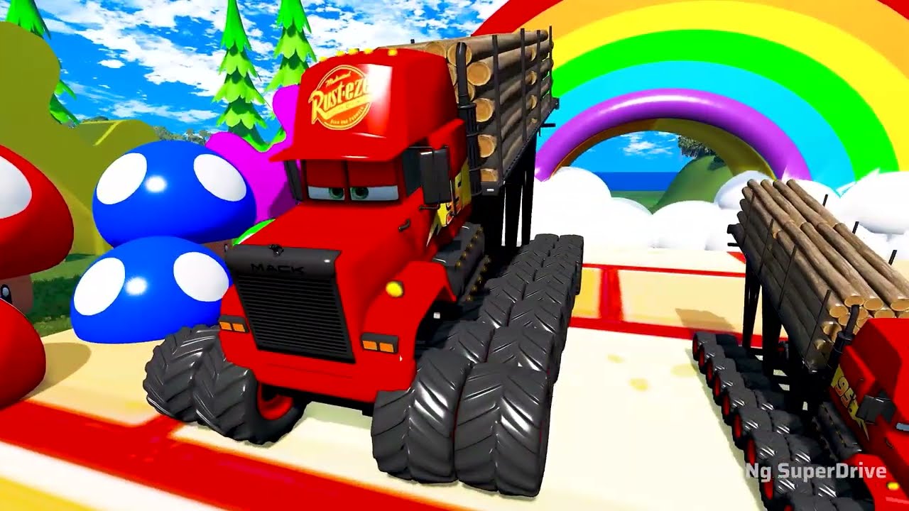 Mack Truck Logs Adventure on Rainbow Road! 🌈 (BeamNG Fun)