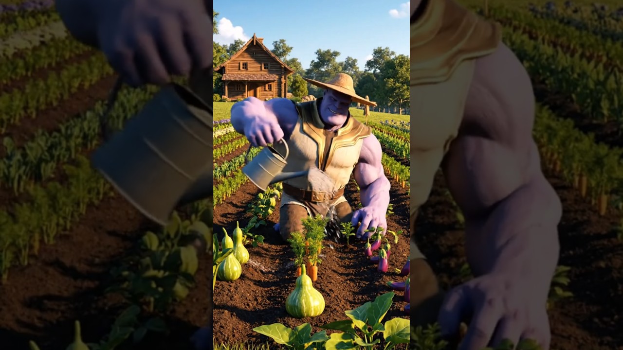Thanos farming after Endgame 😂  Hulk reacts to Thanos retired villain life 🌱