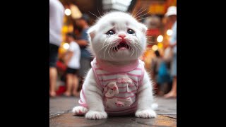 cat crying 😭😭and find his father in market..😭😭#cat #ai #aicat