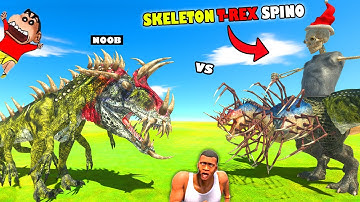 Upgrading NOOB into UNDEFEATED SKELETON T-REX SPINO with SHINCHAN and CHOP in Animal Revolt Battle