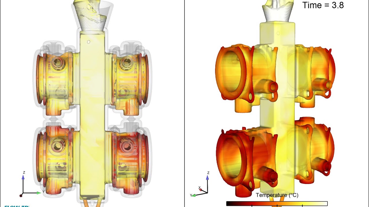 FLOW-3D CAST Investment Casting Process Workspace fill example - YouTube