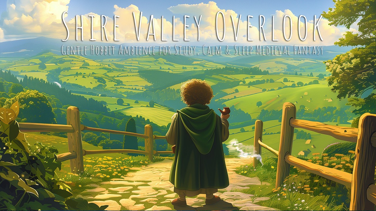 Shire Valley Overlook 🌿 | Gentle Hobbit Ambience for Study, Calm & Sleep (Medieval Fantasy)