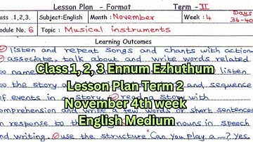 Class 1 to 3 Ennum Ezhuthum Lesson Plan November 4th week English Medium Download PDF