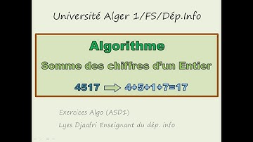 Exercices Algorithmiques| Somme des chiffres d