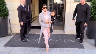 EXCLUSIVE - Kim Kardashian and little rock star North West leaving their hotel