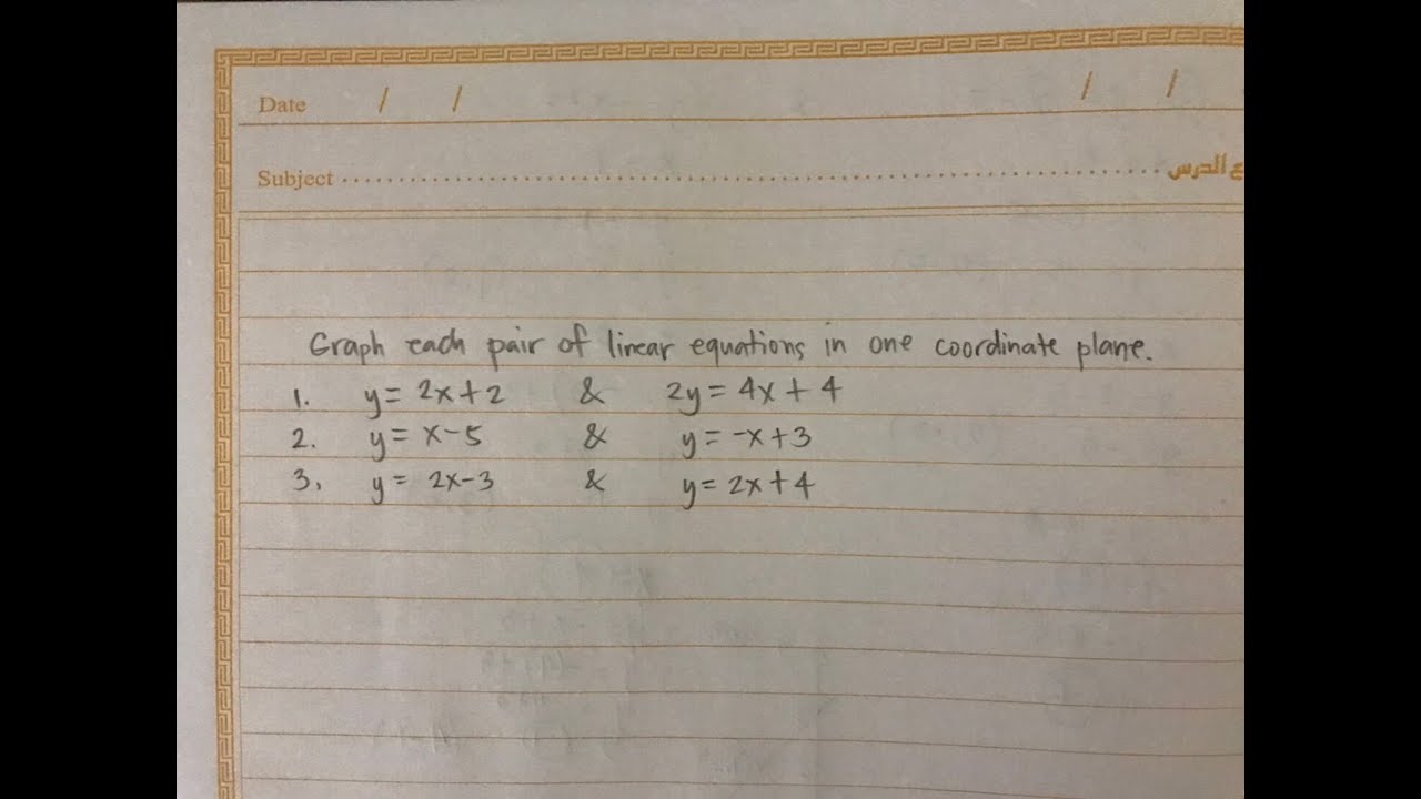 Graph Each Pair Of Linear Equations In One Coordinate Plane Youtube