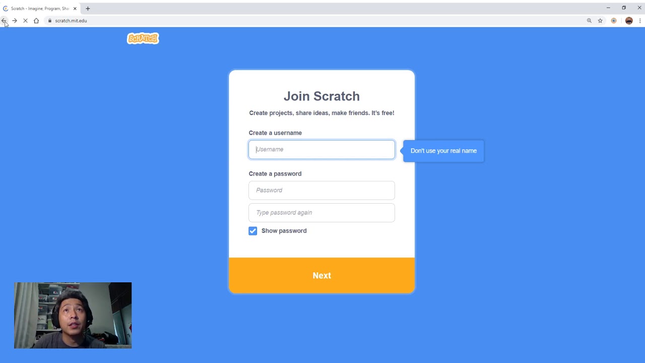 How to create a login at Scratch.MIT.Edu 