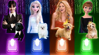 Cute Dogs Dance | Wednesday Bloody Mary | Elsa Barbie Girl | Shakira Waka Waka | Anna | Tiles Hop